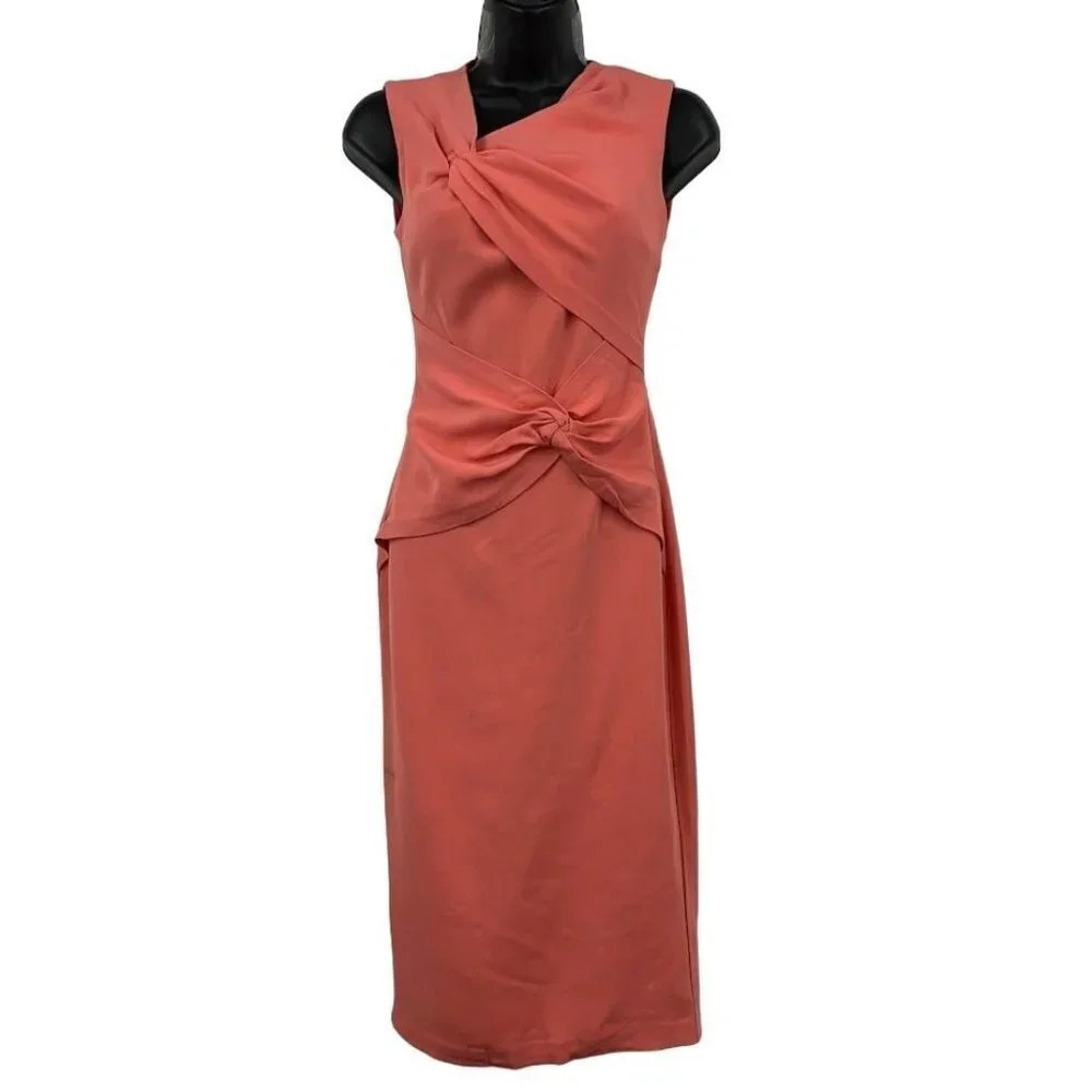 Reiss Women's Alex Ruched Twist Front Mid Length Sleeveless Bodycon Dress SZ 0